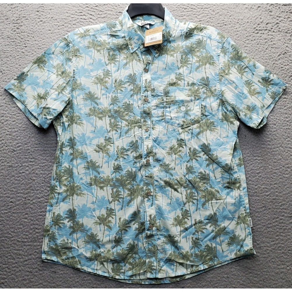 Eddie Bauer Baja Shirt Mens Large Multi Palm Tree Print Short Sleeve Button-Down